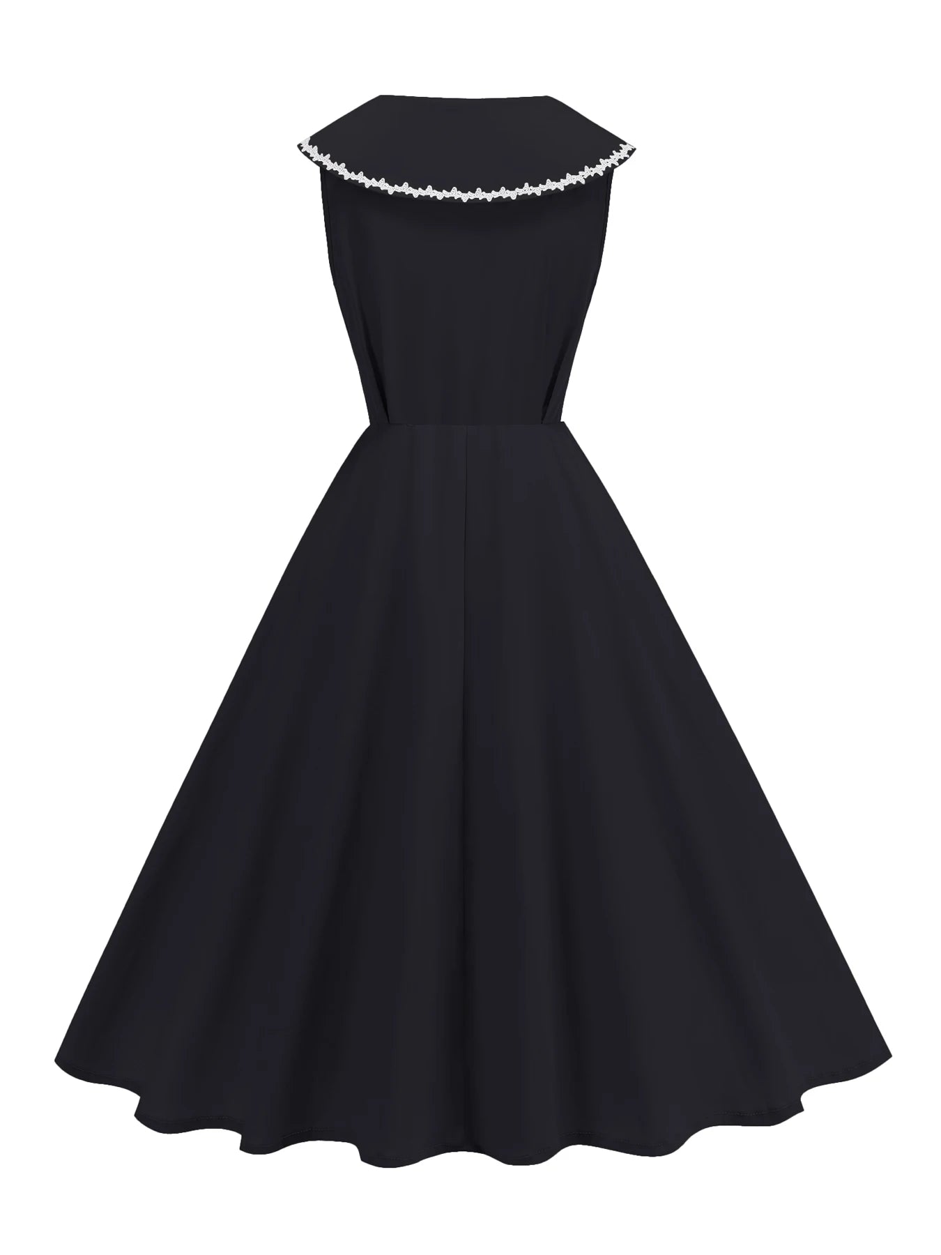 Sailor Collar Sleeveless Midi Dress with Button Front