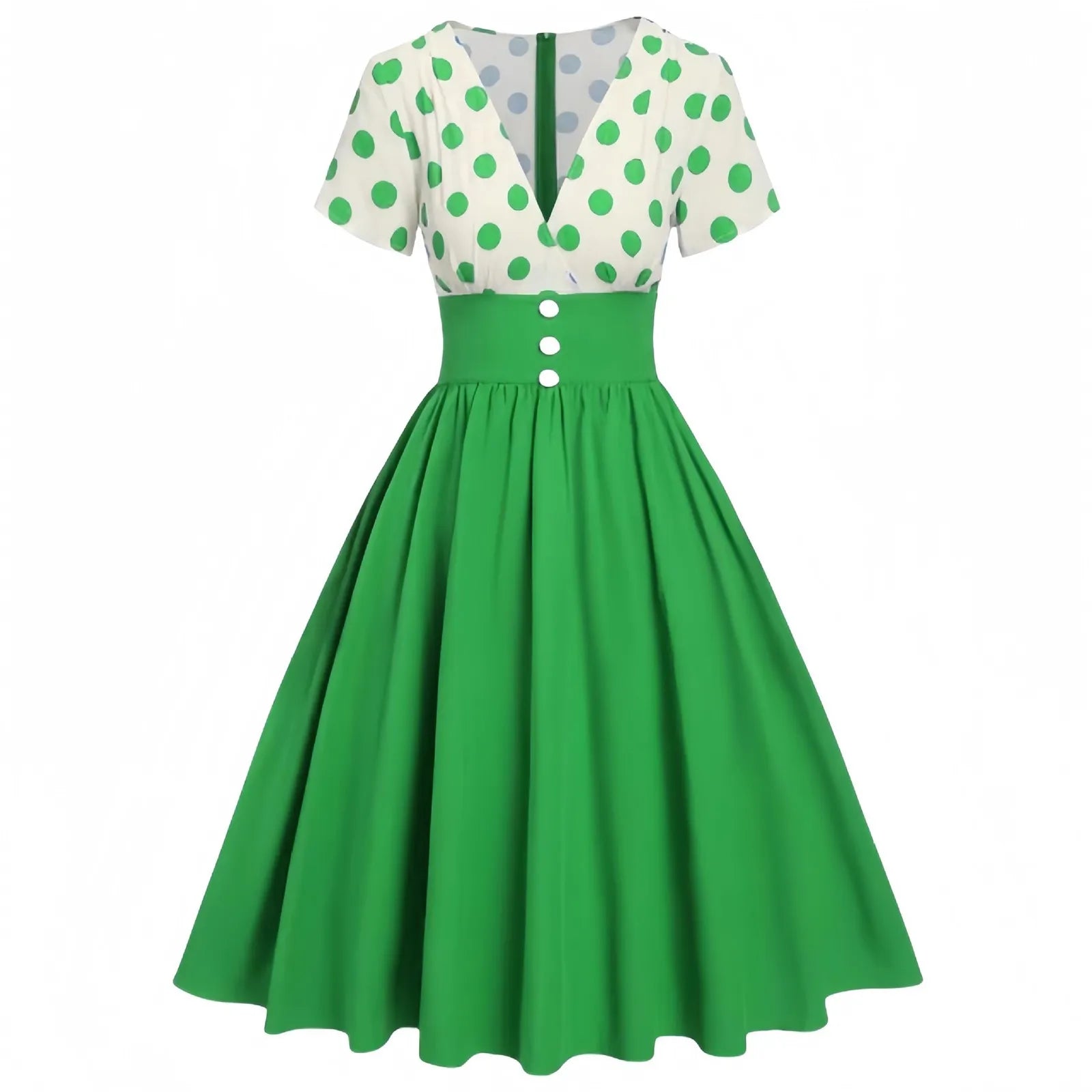 V Neck Polka Dot Fit and Flare Dress