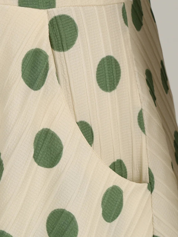 High Neck Polka Dot Long Sleeve Midi Dress with Bow Detail
