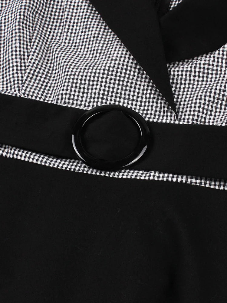 Gingham Collar Belted Fit & Flare Dress