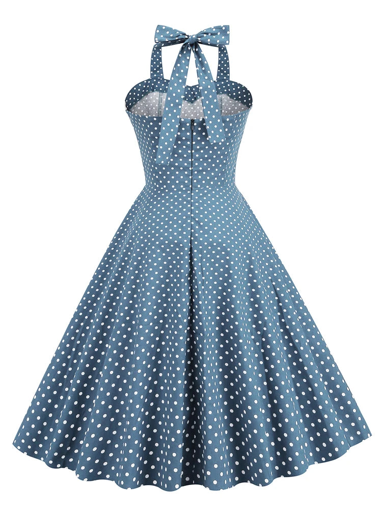 Halter Polka Dot Sweetheart Fit & Flare Dress