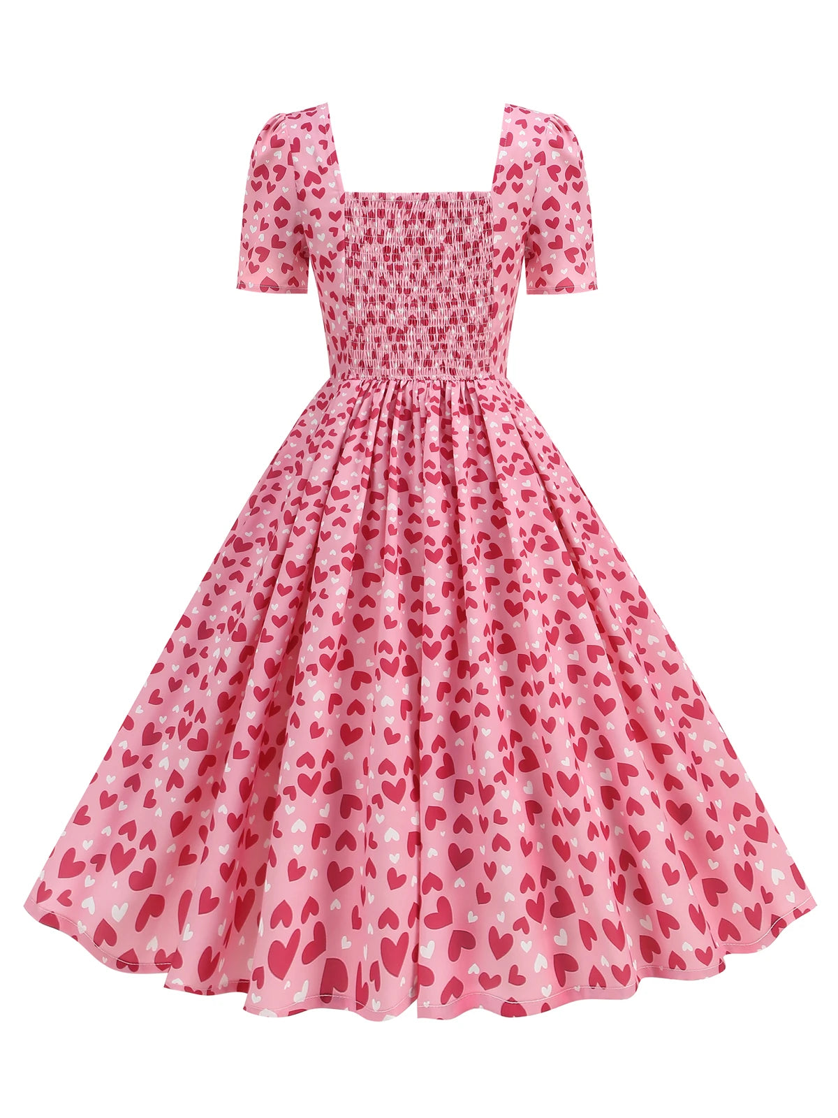 Heart Print Square Neck Fit & Flare Dress