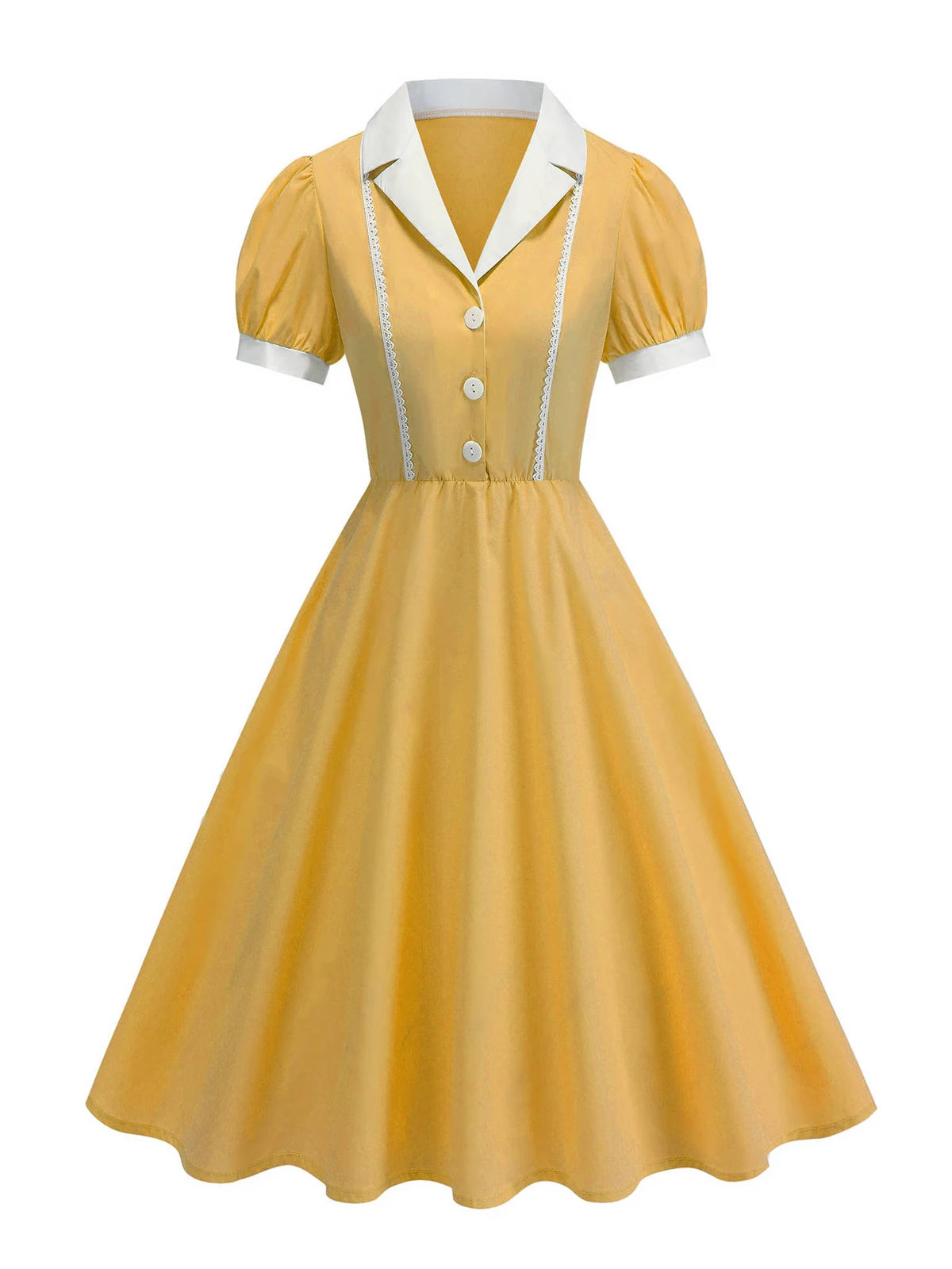 Lace Trim Contrast Collar Fit & Flare Dress