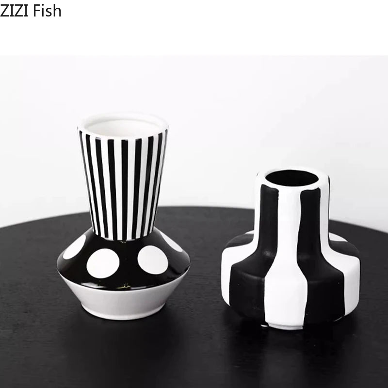 Art Deco Black & White Striped Geometric Vase