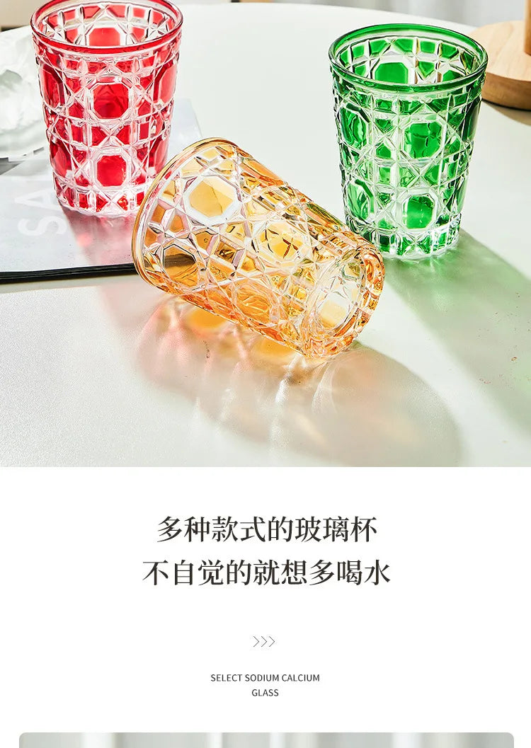 "Mad Men Era" Geometric Carved Plaid Whiskey Glass (360ml)