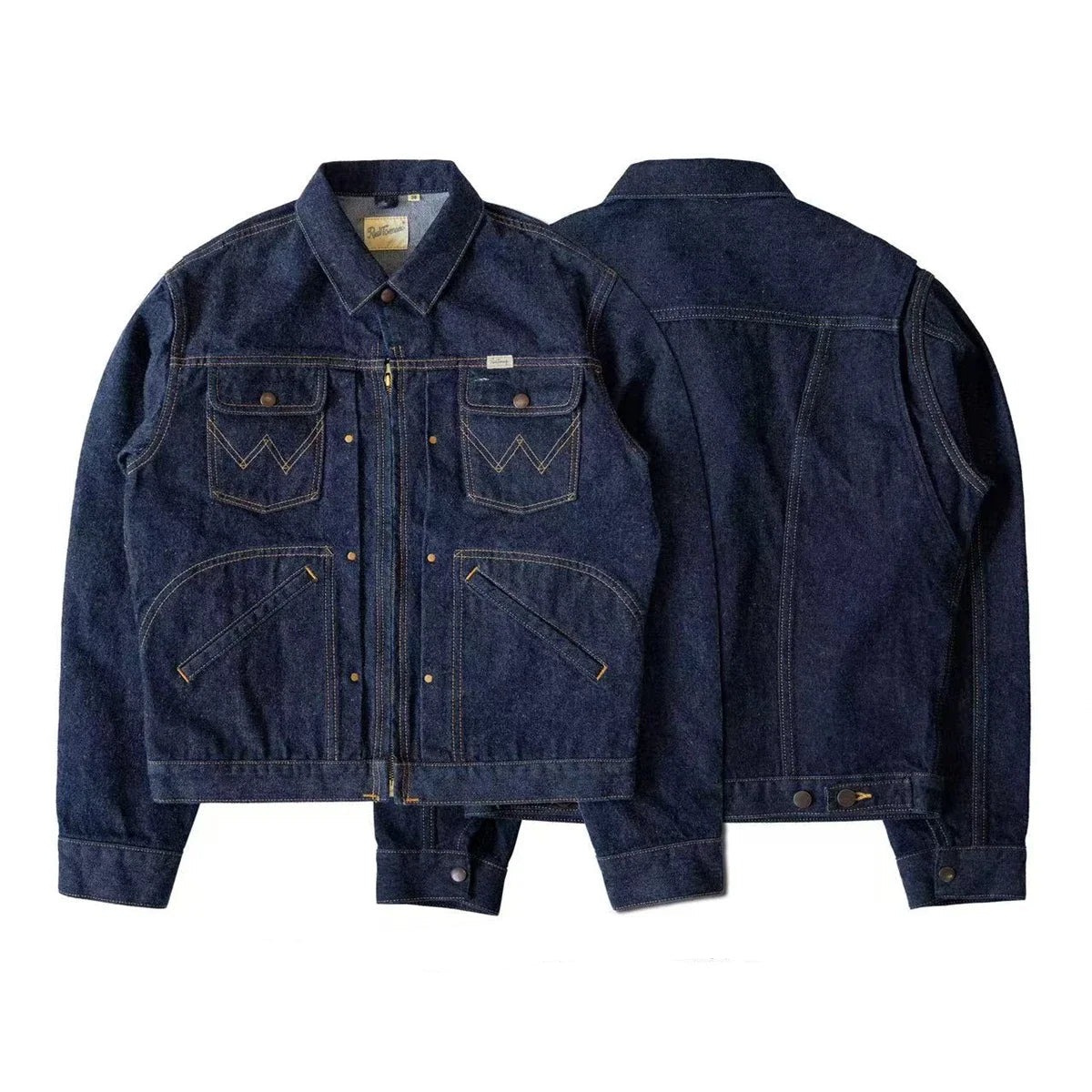 Denim Workwear Jacket with Zip Front and Snap Pockets