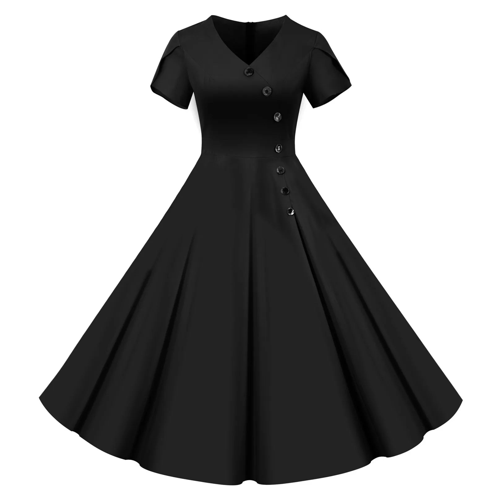 V-Neck Asymmetrical Button Midi Dress