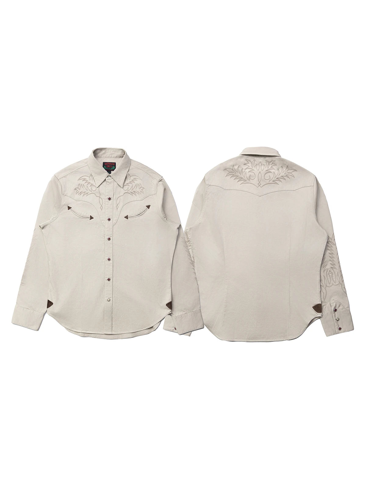 1940s Style Long Sleeve Western-Style Button-Up Shirt with Embroidered Yoke Details