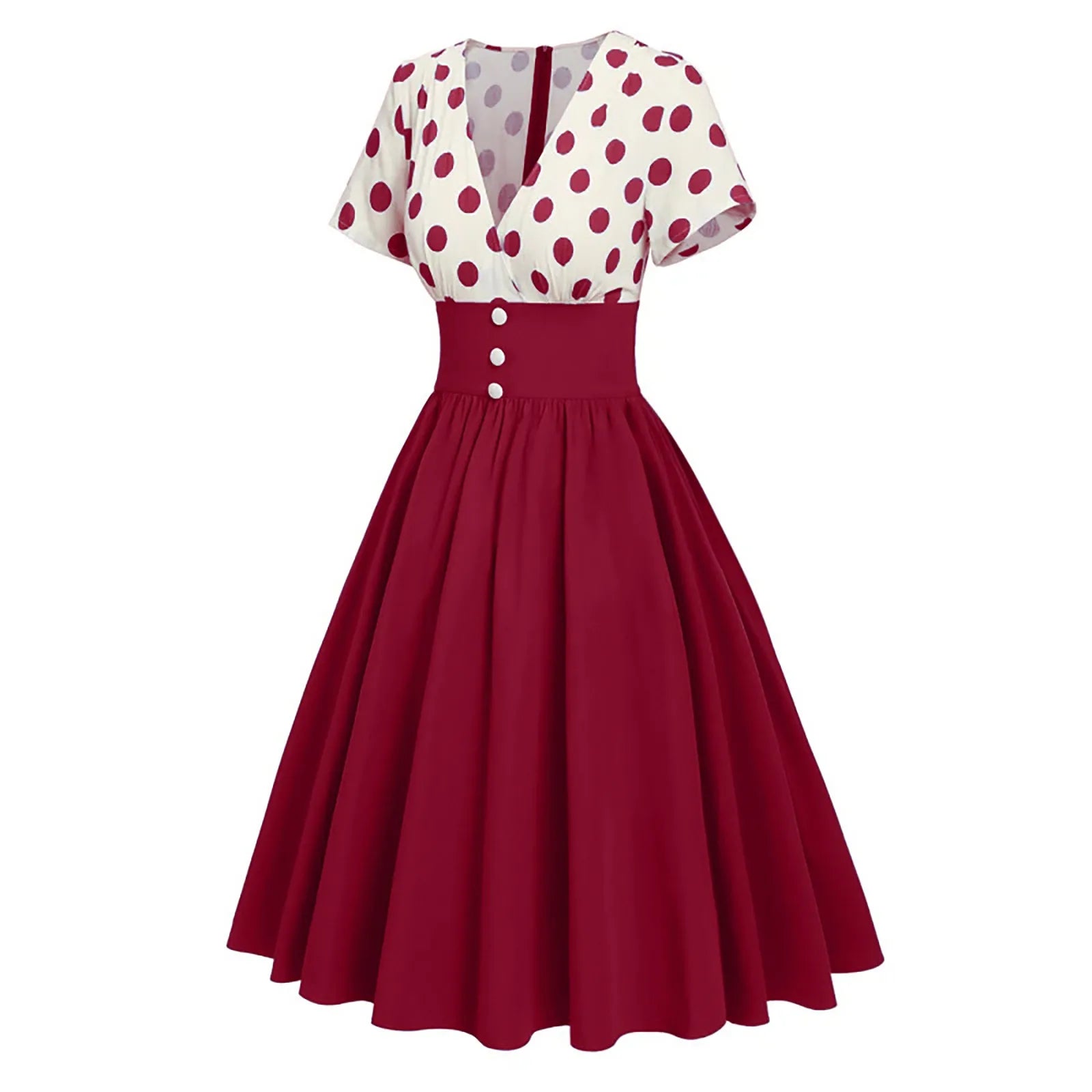 V Neck Polka Dot Fit and Flare Dress