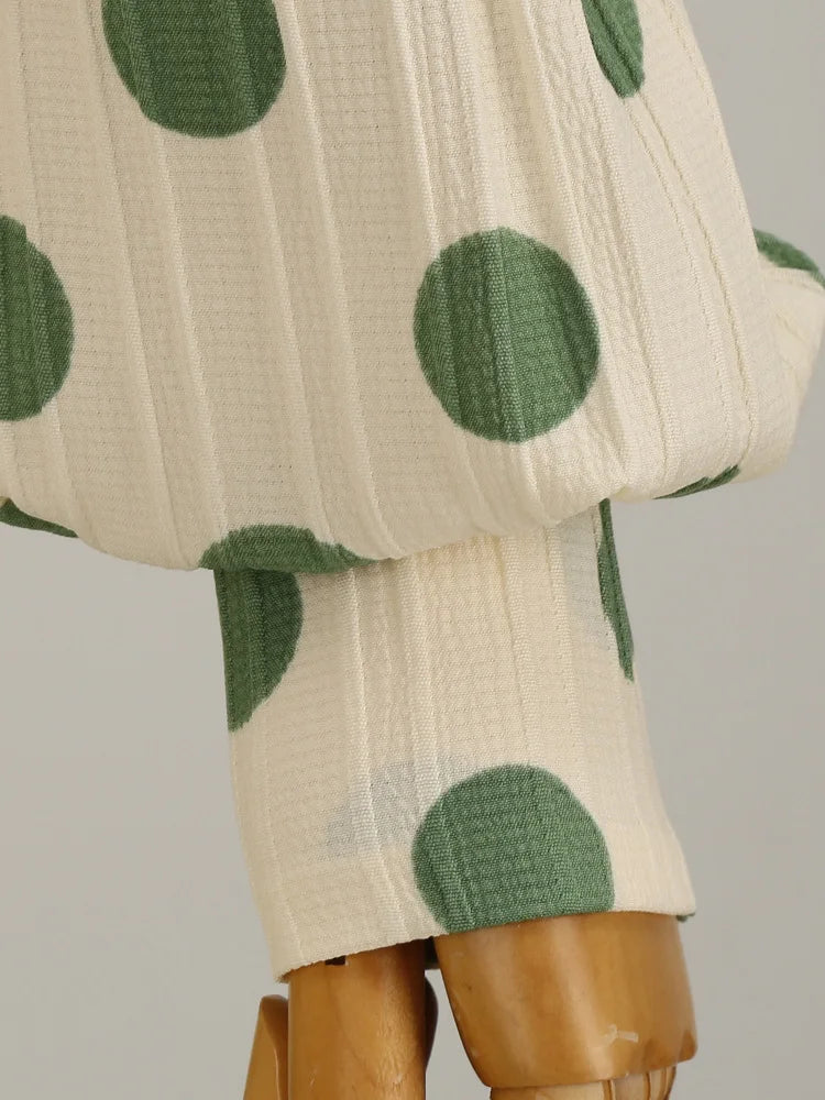 High Neck Polka Dot Long Sleeve Midi Dress with Bow Detail
