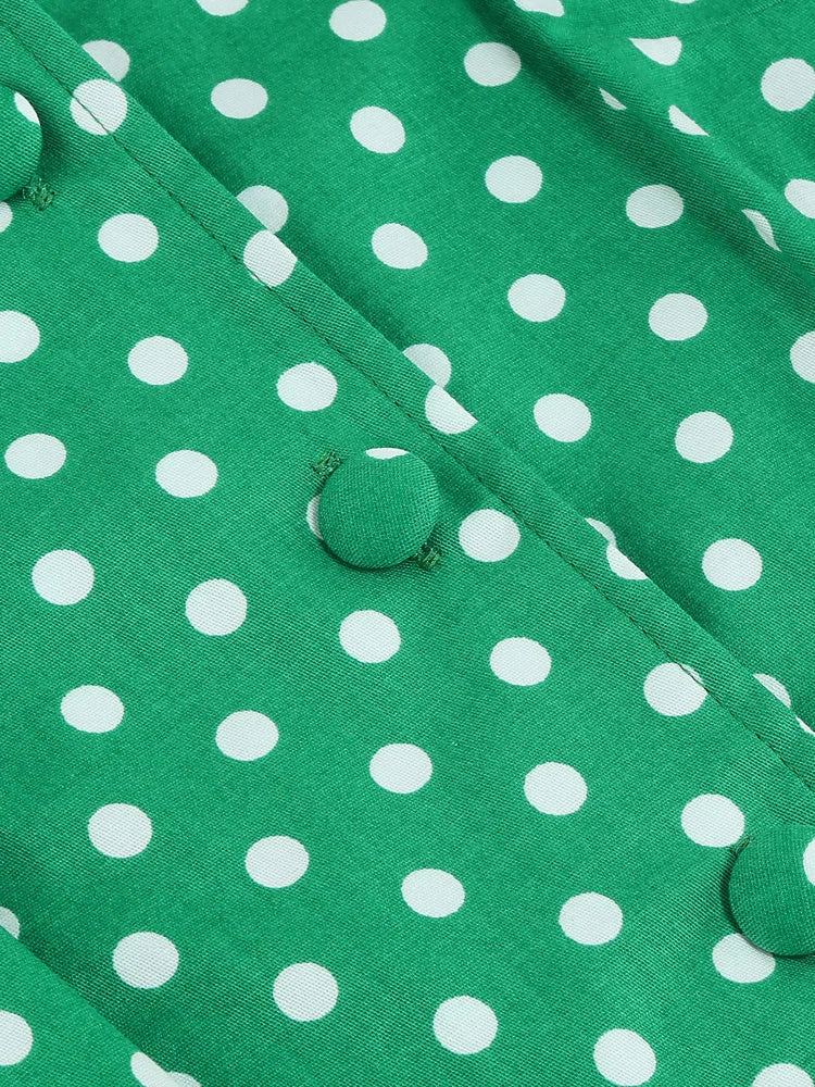 Sleeveless Polka Dot Bodice Midi Dress with Collar