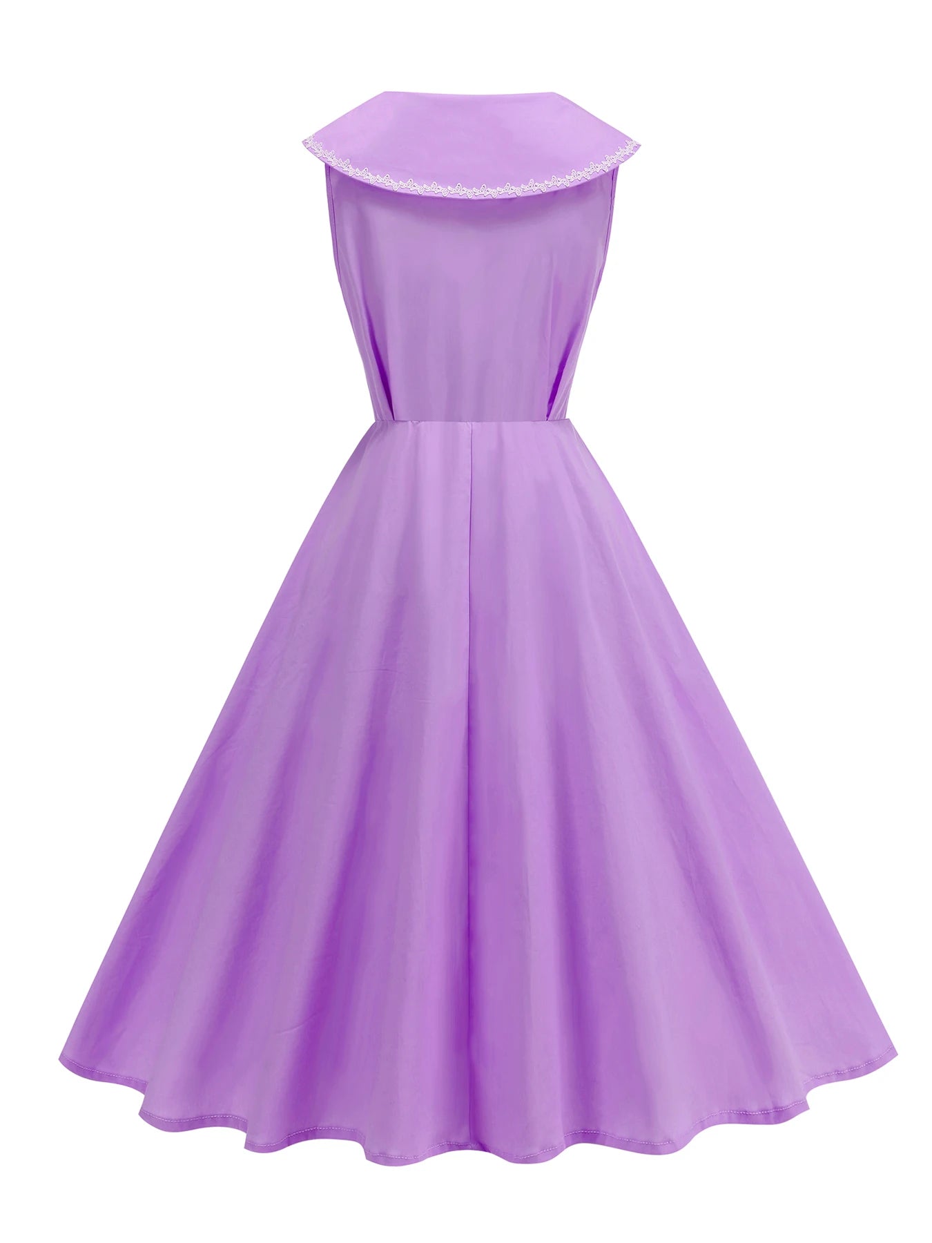 Sailor Collar Sleeveless Midi Dress with Button Front