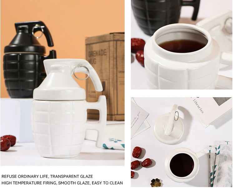 Retro Pop Art Ceramic Grenade Mug with Lid