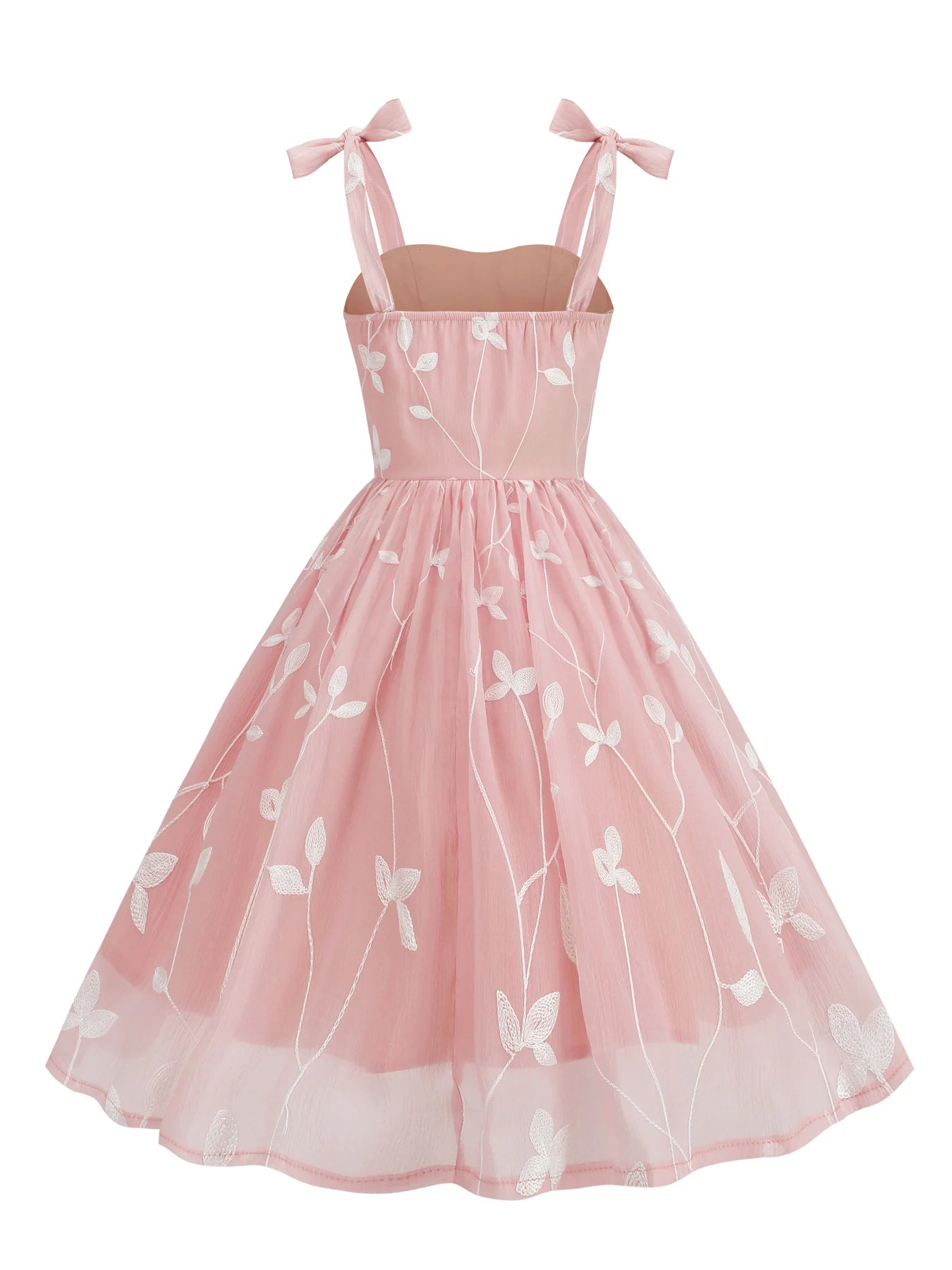 Embroidered Tie Strap Tulle Dress