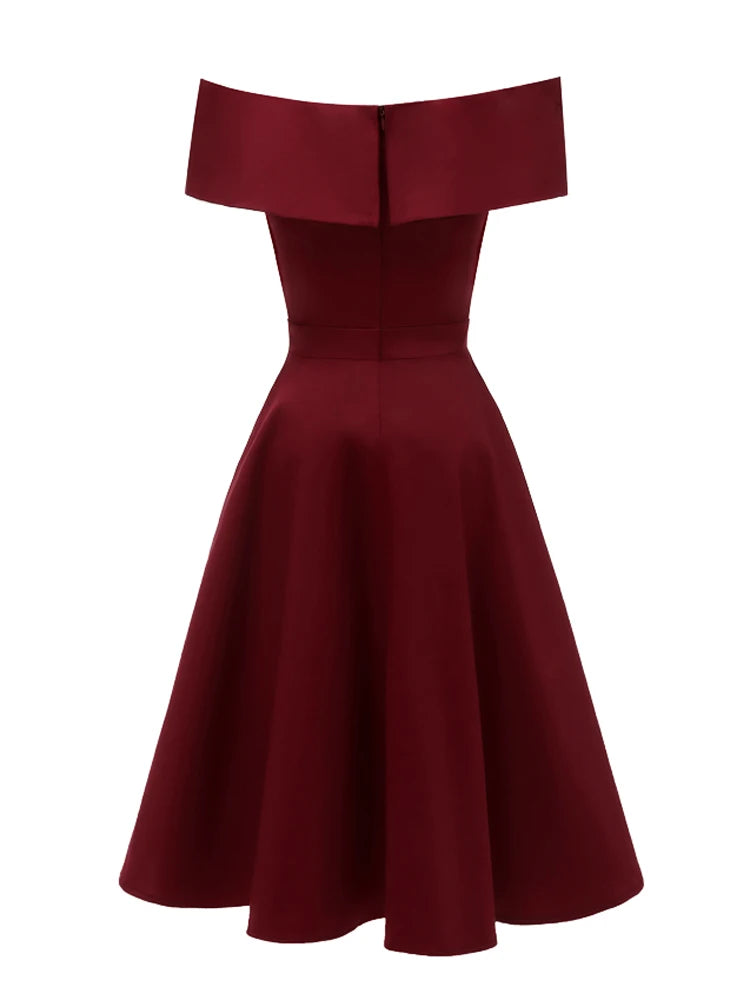 Off-Shoulder Wrap Bodice Fit & Flare Dress
