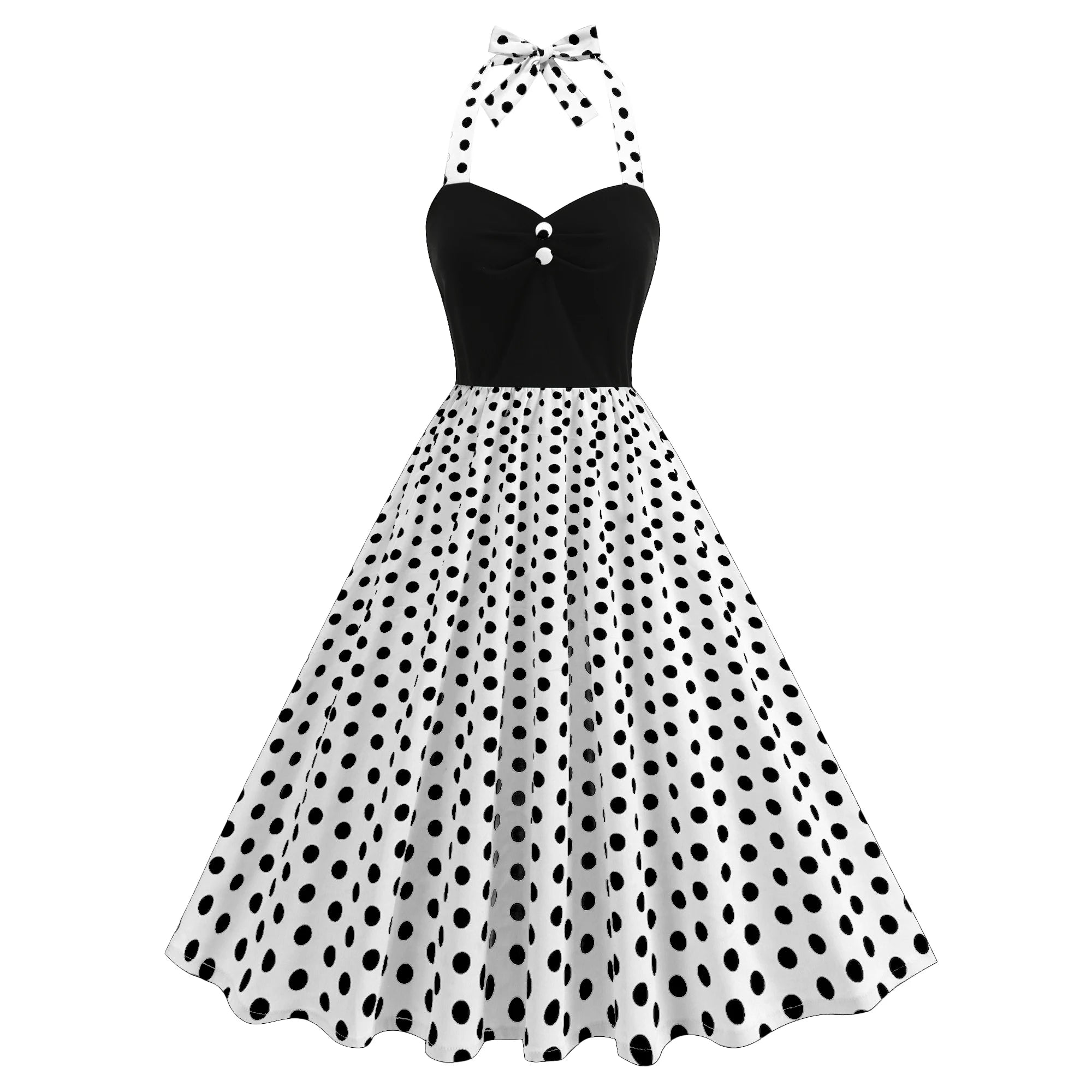 Contrast Bodice Polka Dot Halter Dress