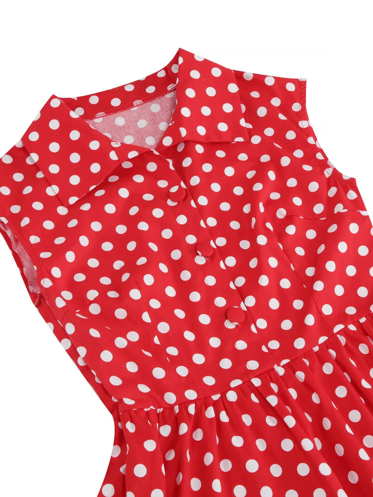Sleeveless Polka Dot Button Front Midi Dress
