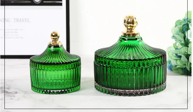 "Emerald Regency" Embossed Green Glass Jewelry & Candy Box