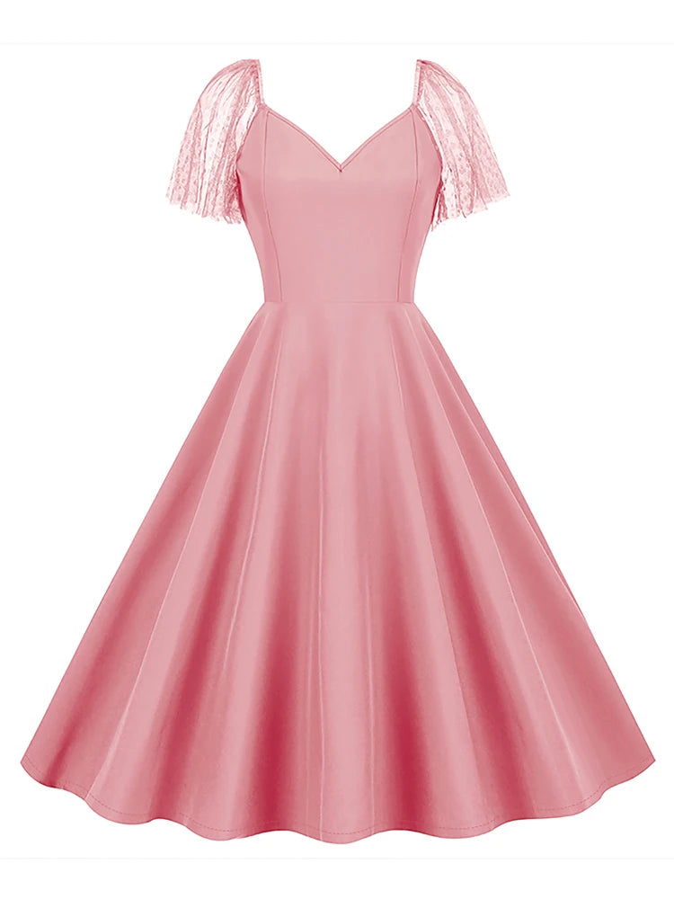 Sheer Mesh Sleeve Fit and Flare Midi Dress