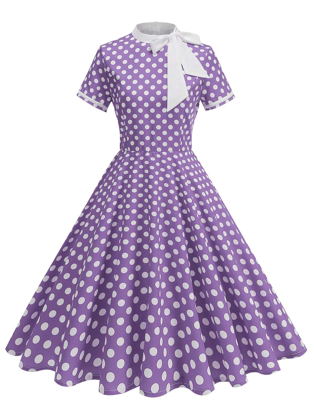 Polka Dot Tie-Neck Fit & Flare Dress