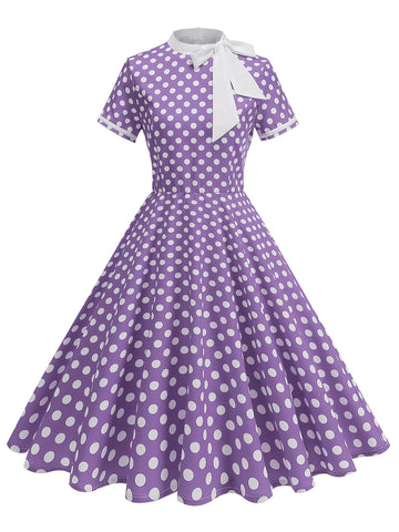 Polka Dot Tie-Neck Fit & Flare Dress