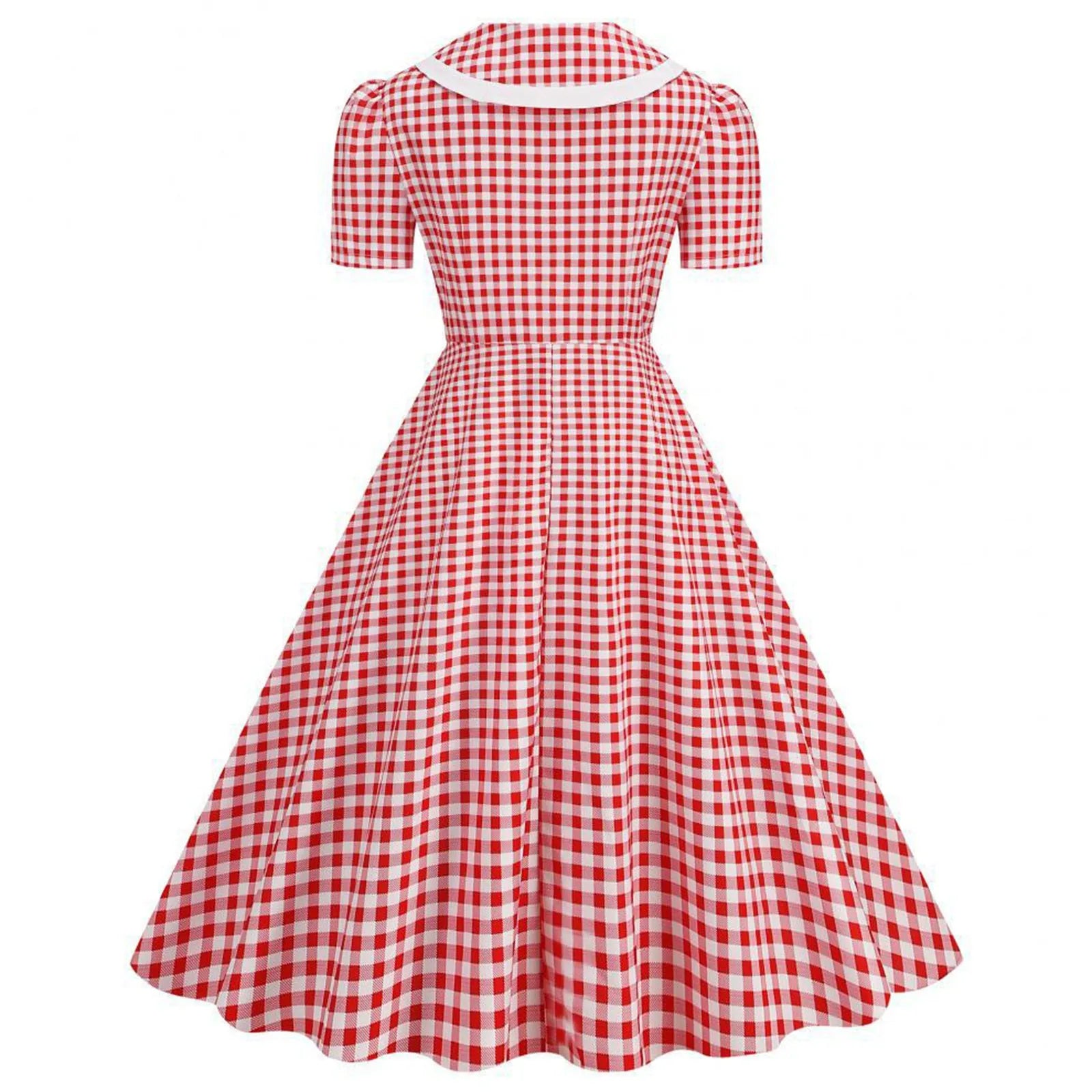 Gingham Sailor Collar Midi Dress with Tie Front