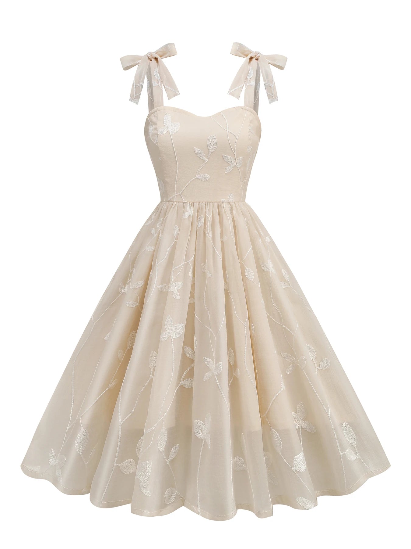 Embroidered Tie Strap Tulle Dress