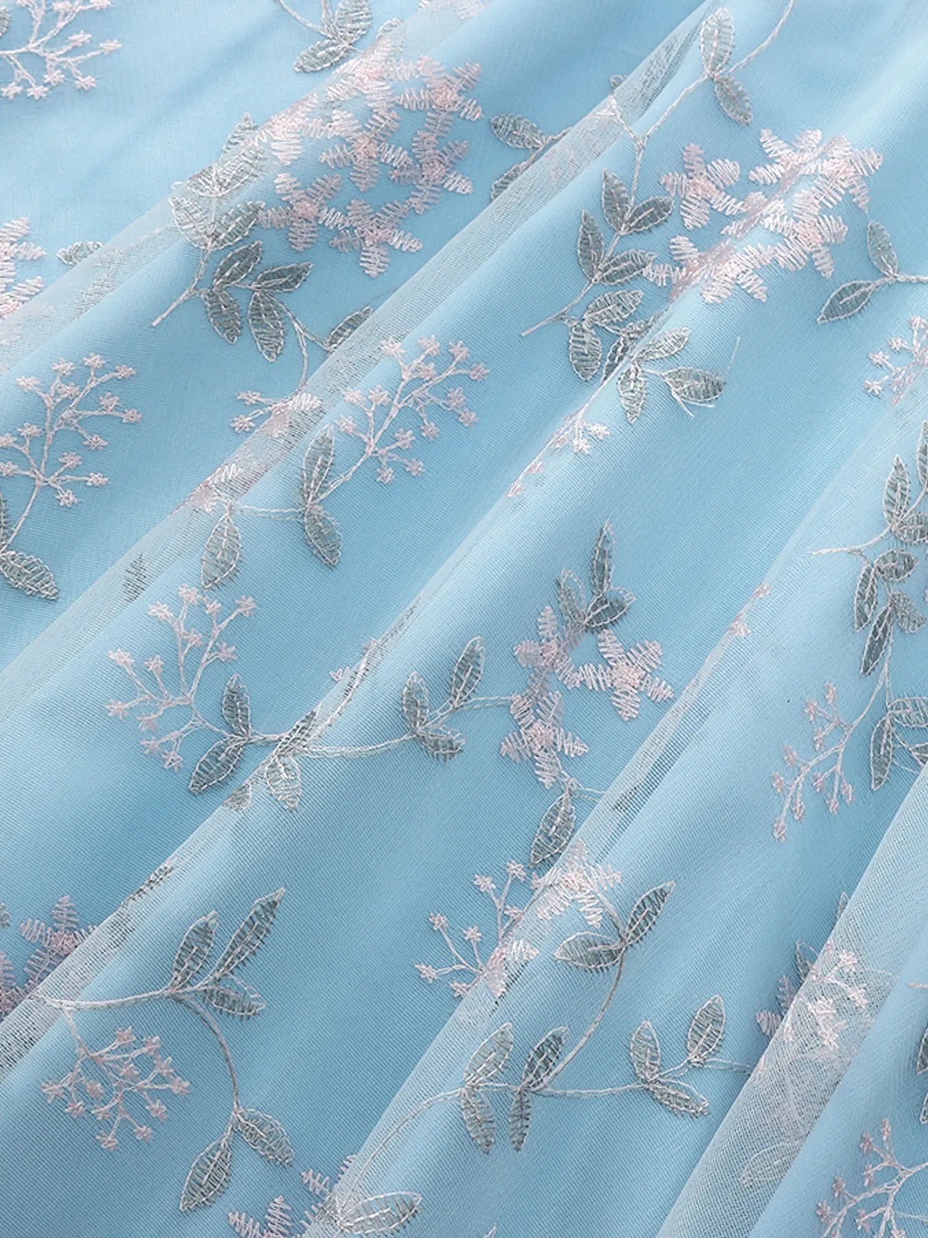 Embroidered Sheer Overlay Midi Dress with Tie Neck