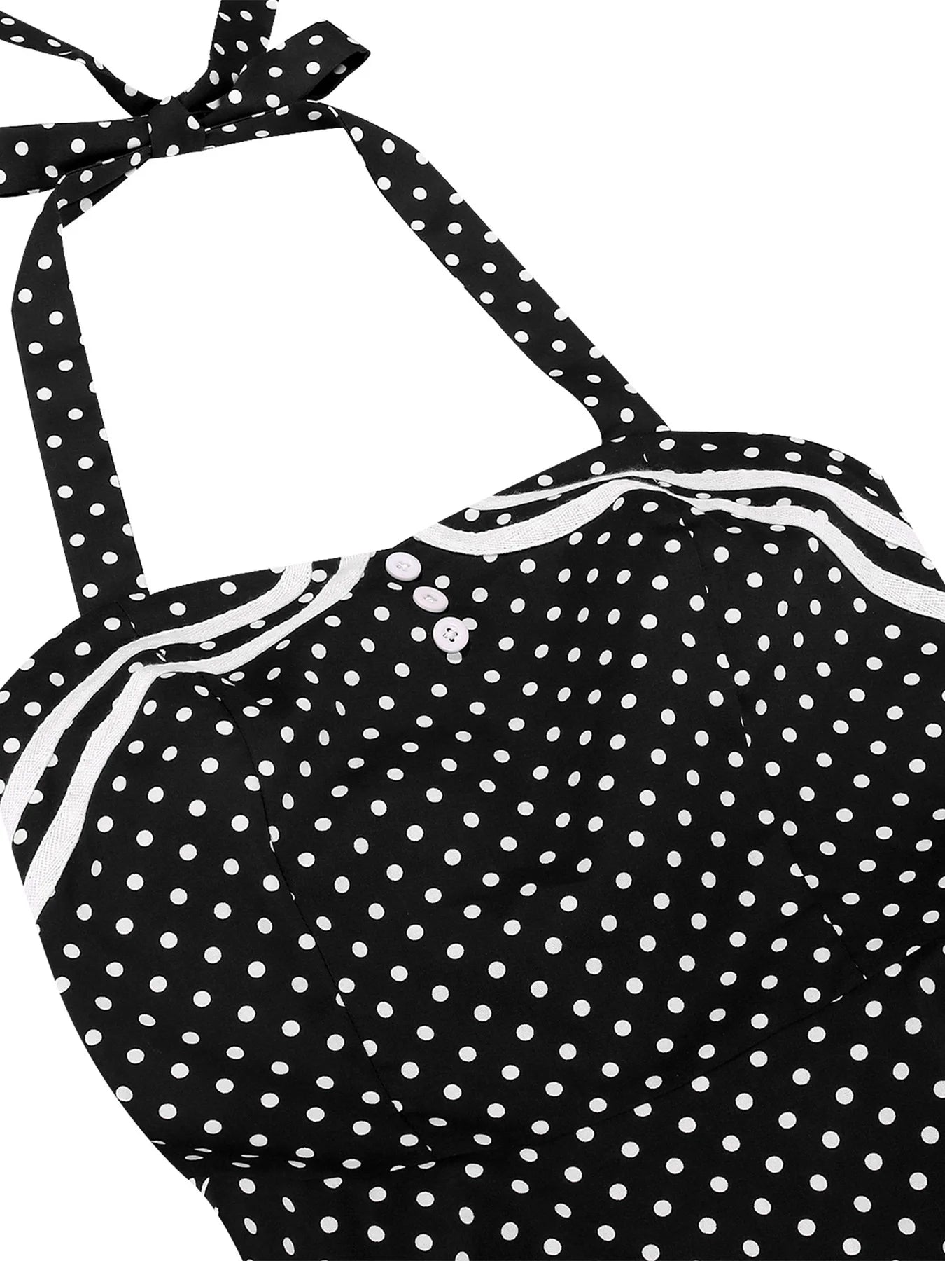 Polka Dot Trim Halter Belted Dress