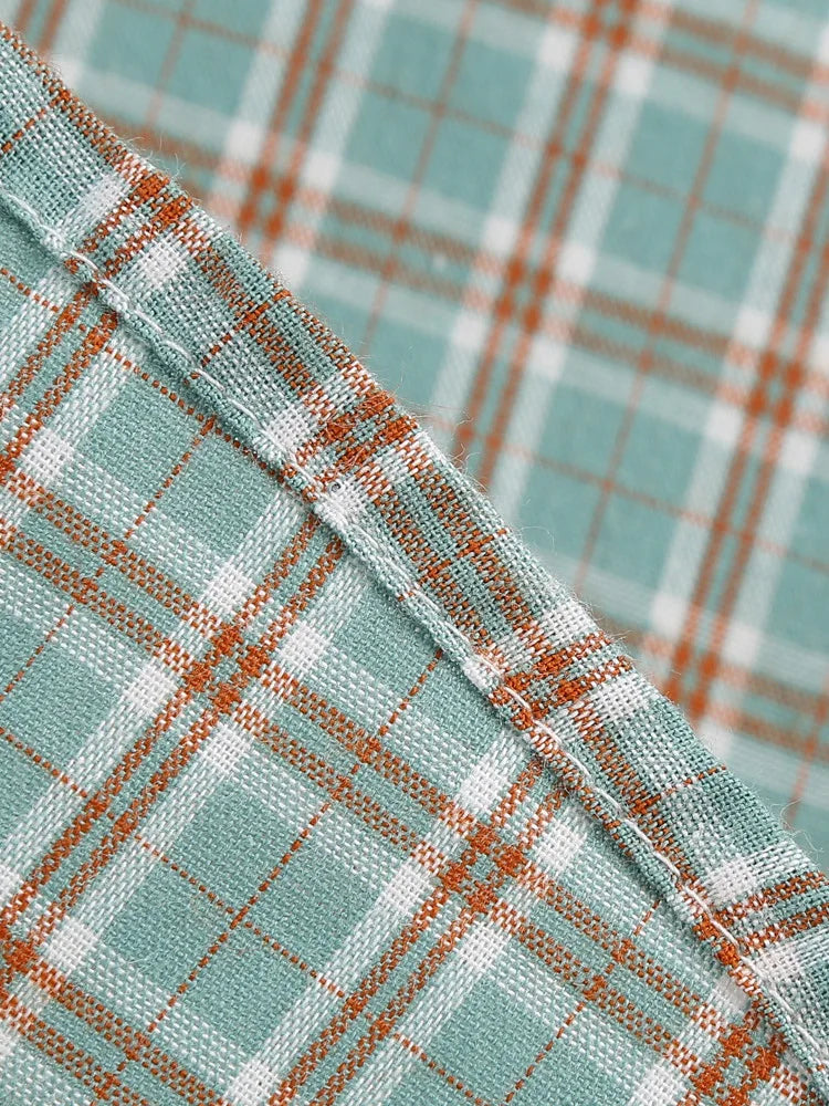 Plaid Wrap Collar Belted Fit & Flare Dress