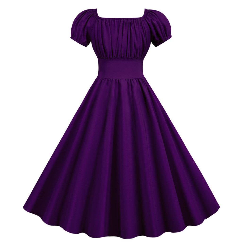 Puff Sleeve Square Neck Fit and Flare Midi Dress