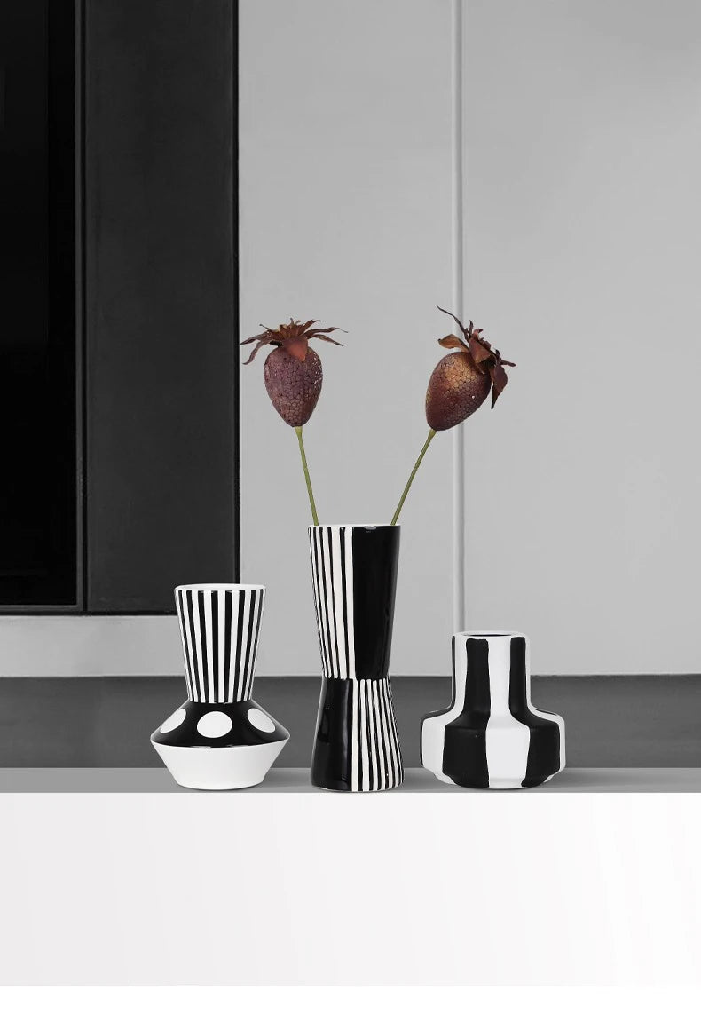 Art Deco Black & White Striped Geometric Vase