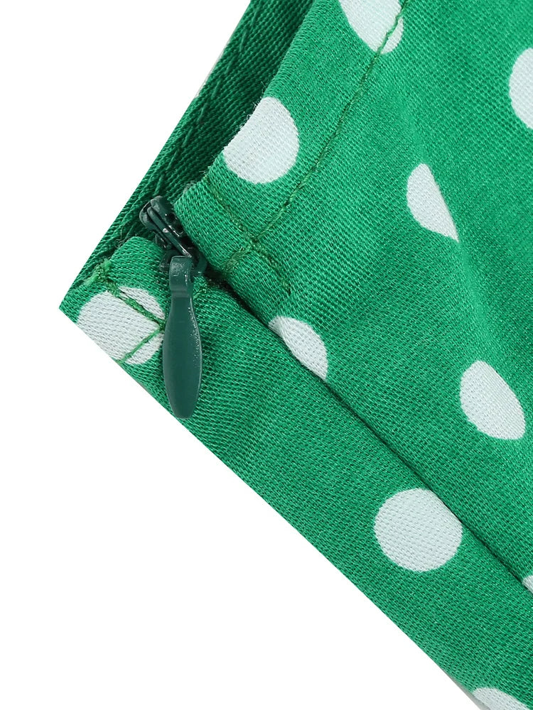 Sleeveless Polka Dot Bodice Midi Dress with Collar