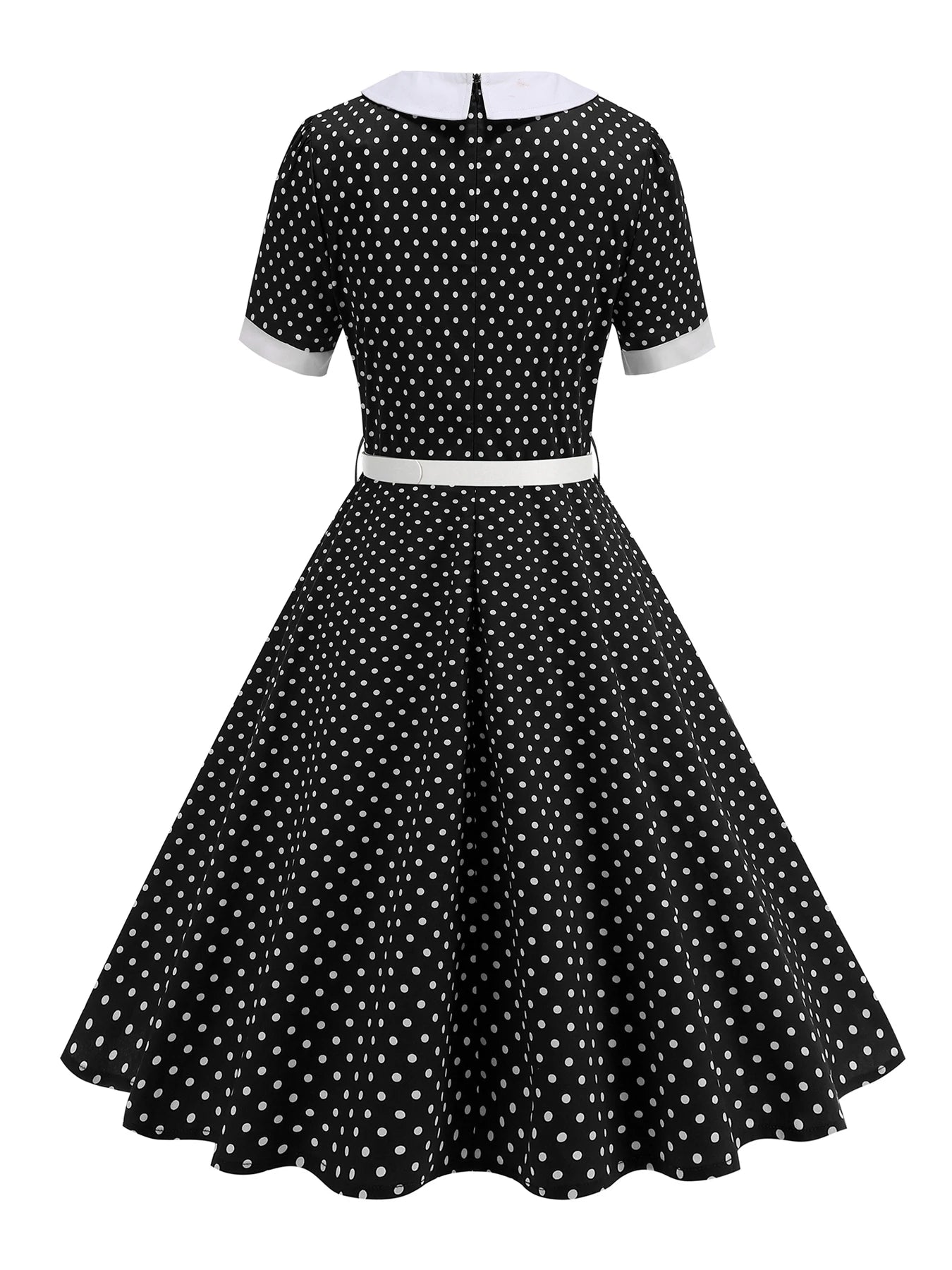 Polka Dot Collar Fit & Flare Dress with Headband