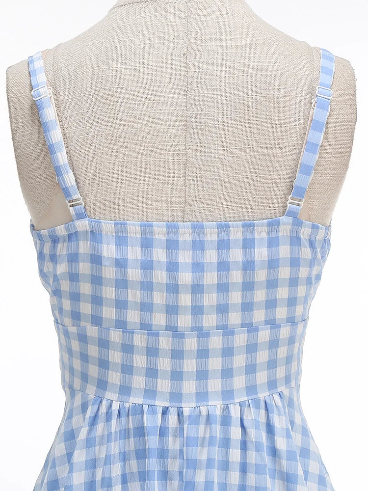 Gingham Square Neck Fit & Flare Dress