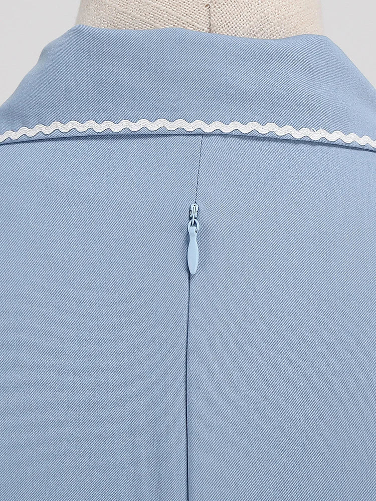 Contrast Trim Button-Front Fit & Flare Dress