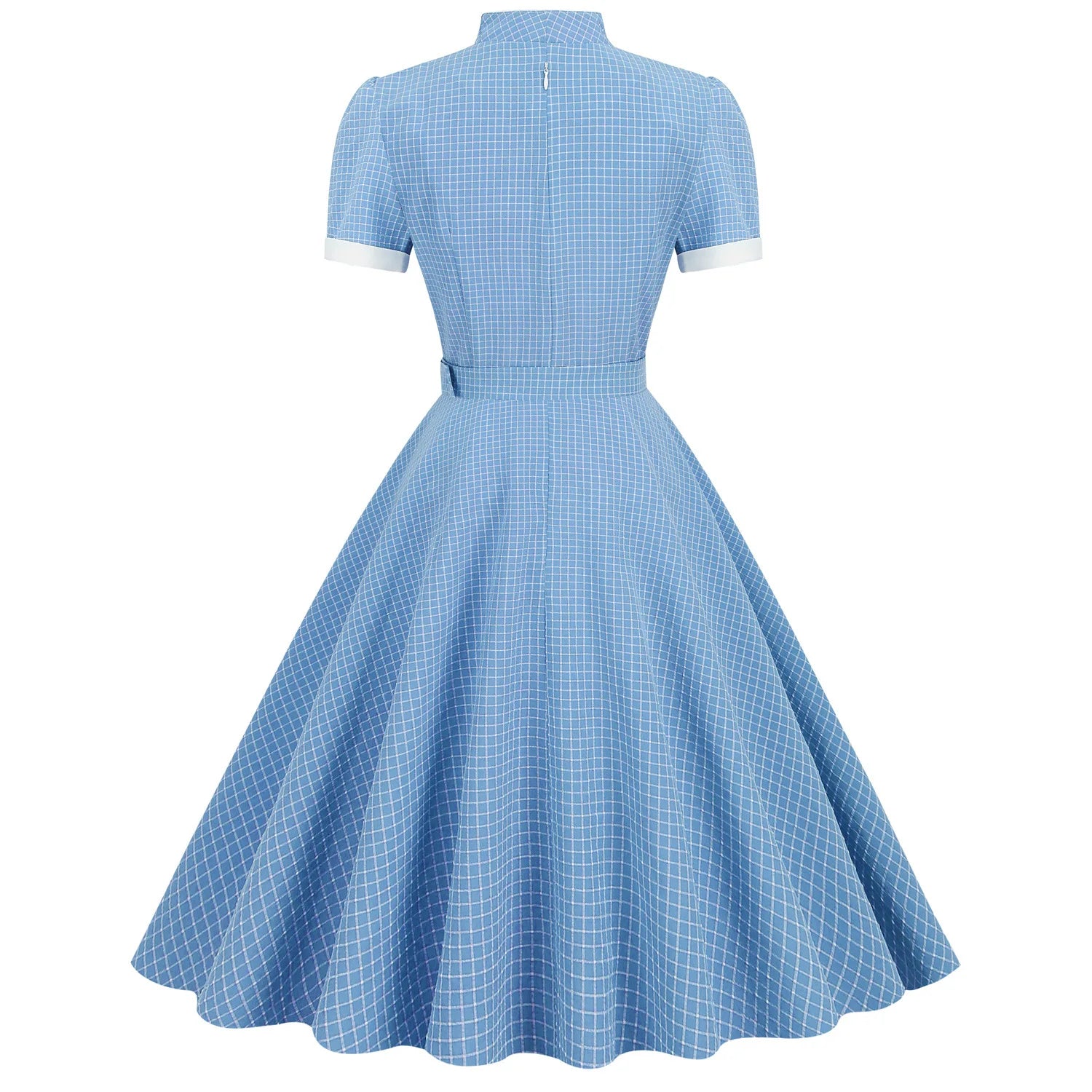 Women Vintage Gingham Dress V-Neck 1950s Swing Dress Rockabilly Cocktail Tea Party Dress WIth Belt Casual Dress Plaid Dress