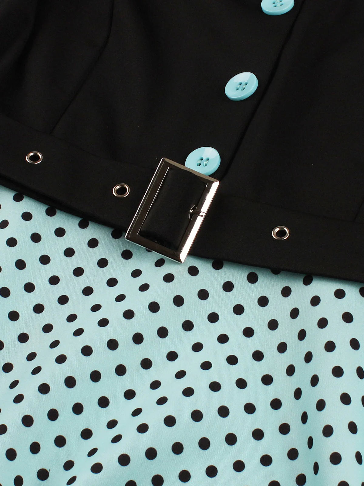 Polka Dot Contrast Panel Midi Dress with Belt