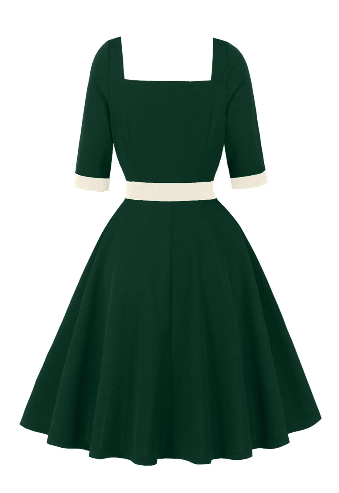 Contrast Lapel Button Detail Fit & Flare Dress