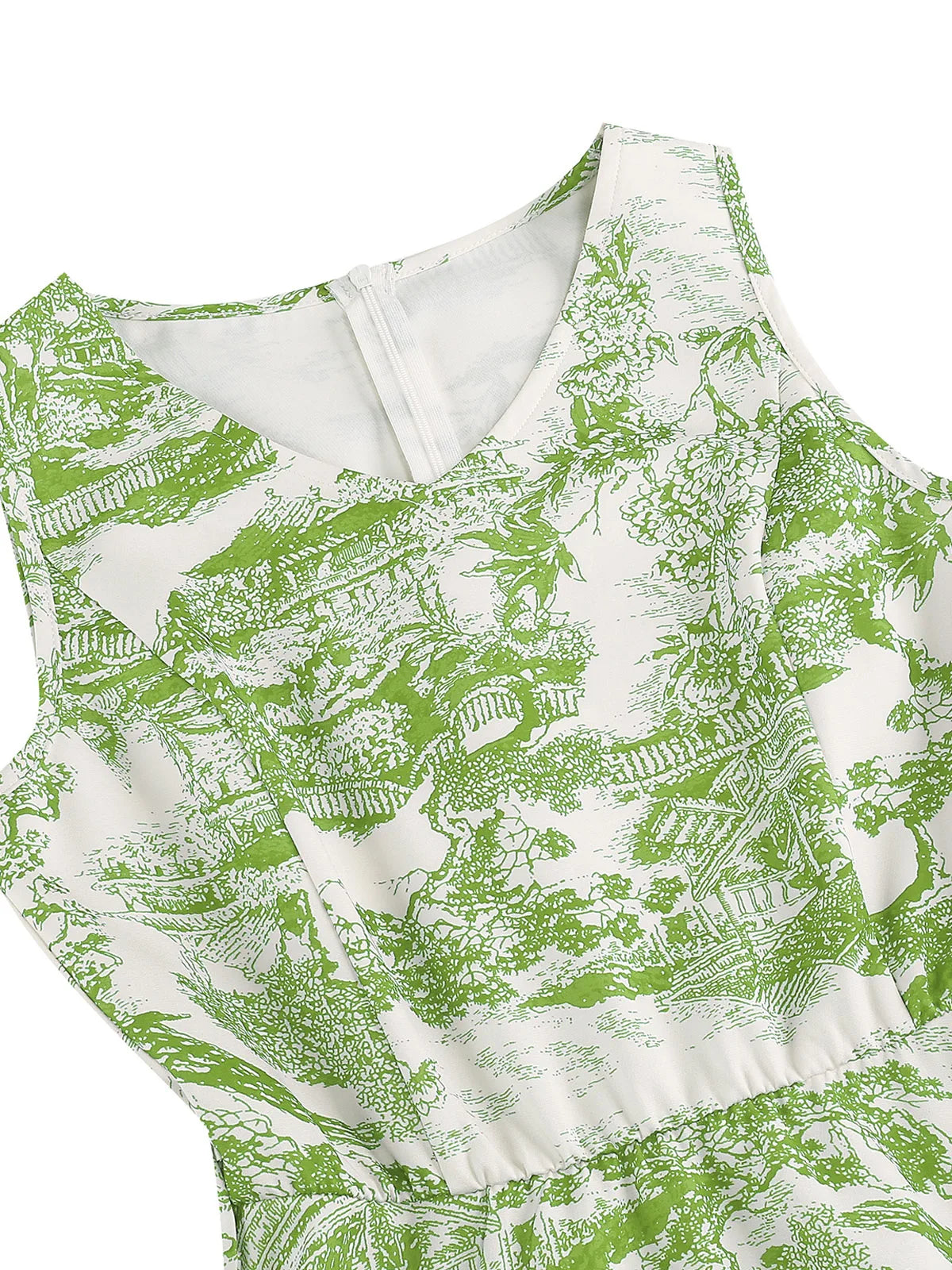Scenic Print Belted Fit & Flare Dress