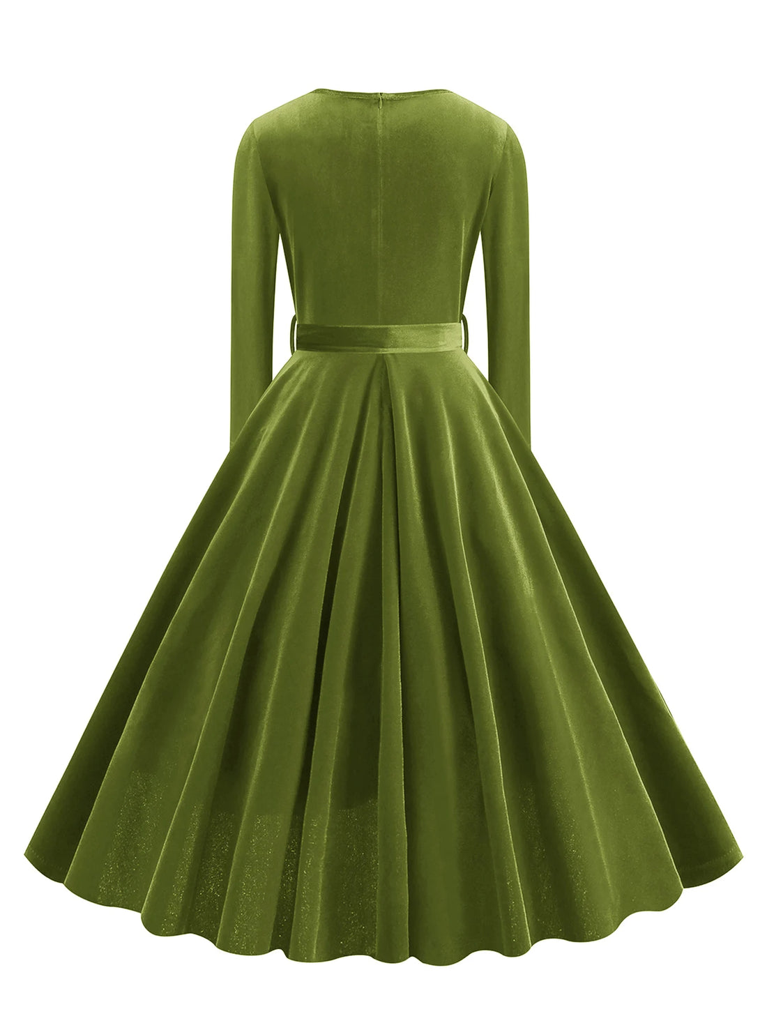 Long Sleeve V-Neck Belted Fit & Flare Dress