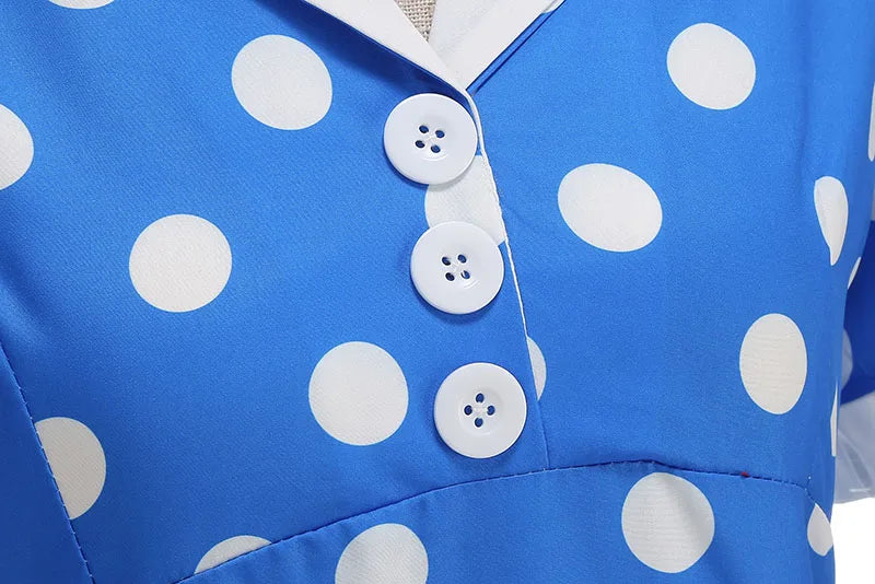 Vintage Polka Dot Pleated Summer Dress Women 1950s 60s Notched Collar Short Sleeve Belted Elegant Retro Clothing