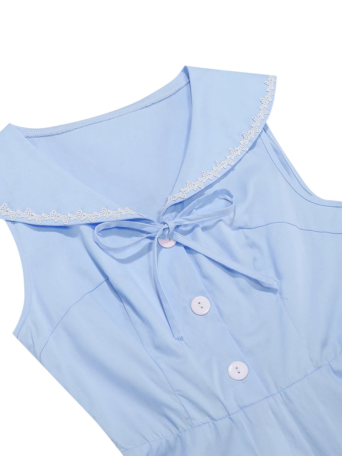 Sailor Collar Sleeveless Midi Dress with Button Front