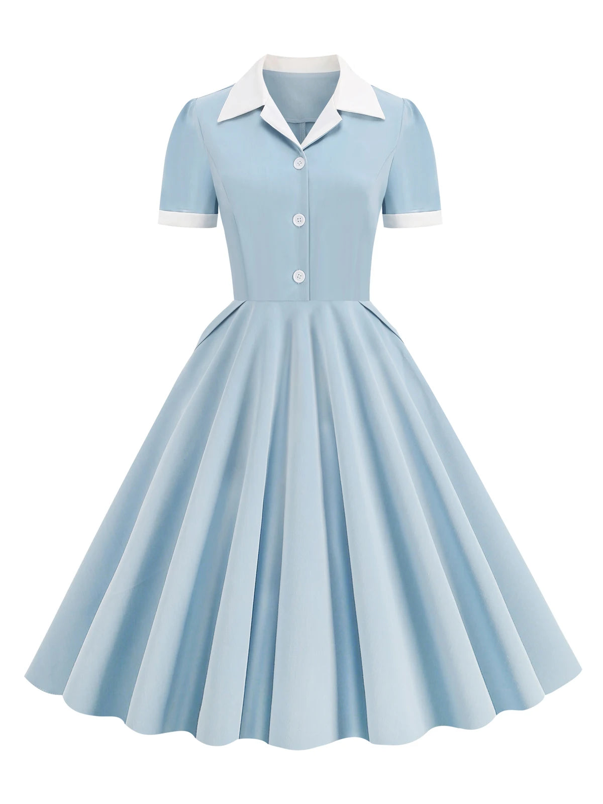 Contrast Collar Button Front Fit & Flare Dress