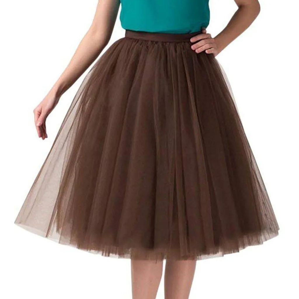 High Waist Tulle A Line Midi Skirt