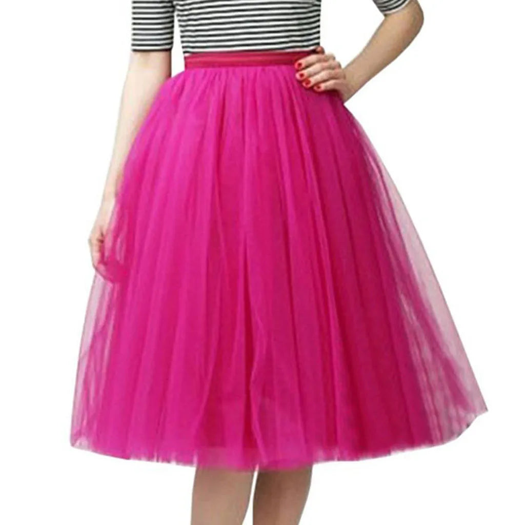 High Waist Tulle A Line Midi Skirt