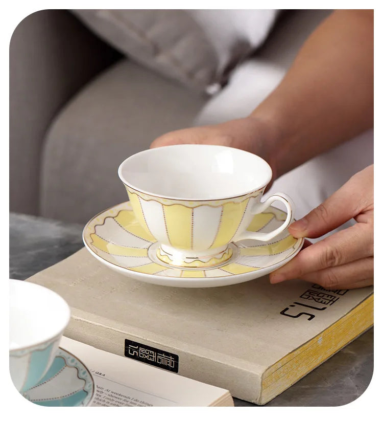 "Gilded Era" Hand-Drawn Gold Bone China Mug & Saucer Set