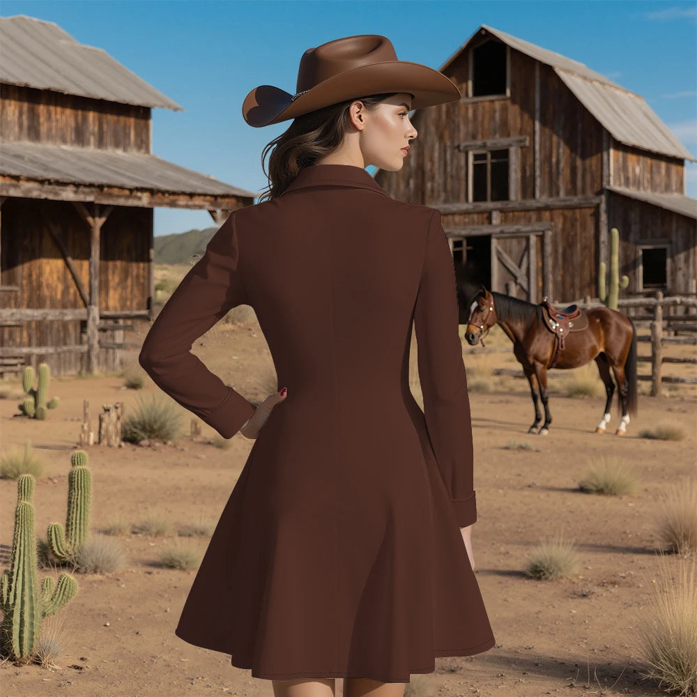 Long Sleeve Western-Inspired Shirt Dress with Embroidered Yoke
