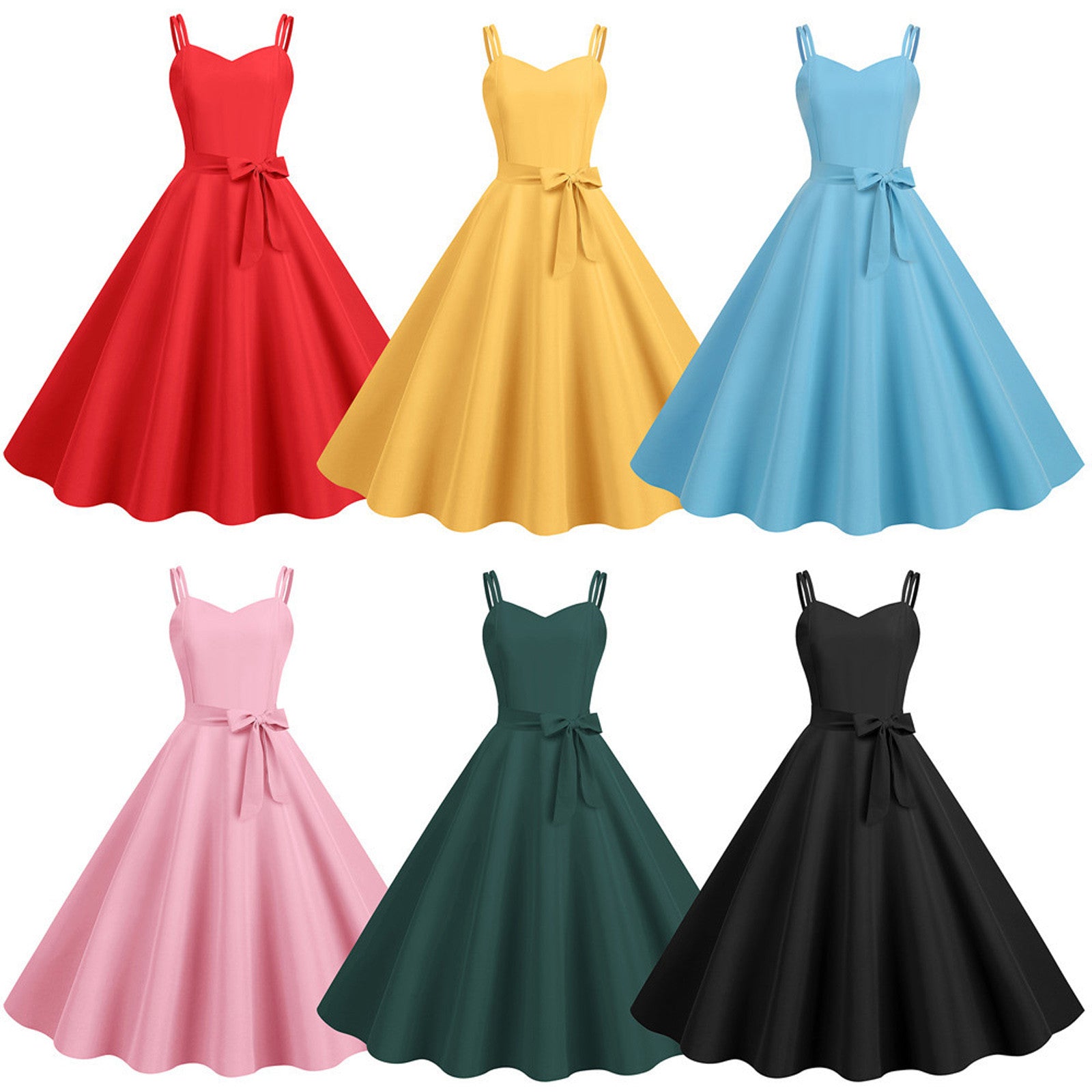 Sweetheart Neck Strappy Midi Dress with Waist Tie