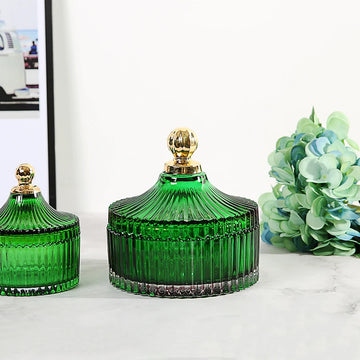 "Emerald Regency" Embossed Green Glass Jewelry & Candy Box